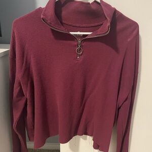 Hollister Women's Maroon Quarter-Zip Sweatshirt